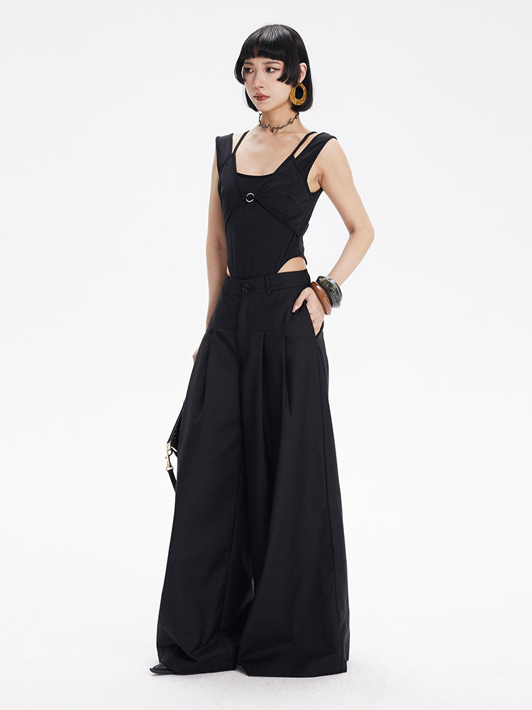 TINY IN Curved split wide-leg black trousers-SLUF