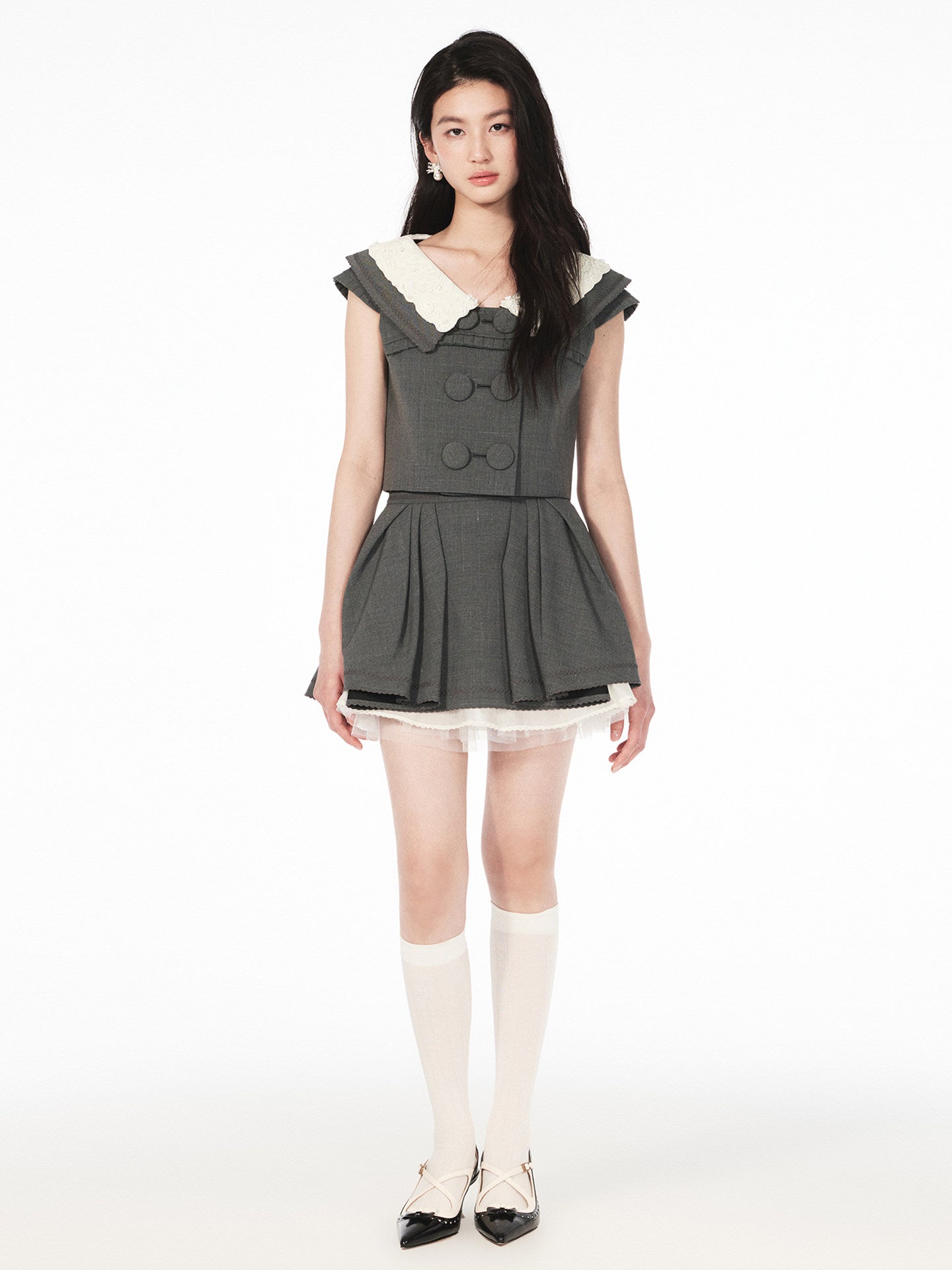 FAME embroidered beaded contrast patchwork French top - JAYDEN