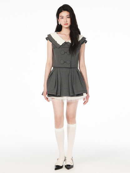 FAME embroidered beaded contrast patchwork French top - JAYDEN