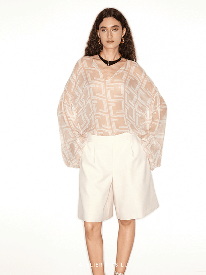 ATELIER MISS LU print mulberry silk irregular top - MARK