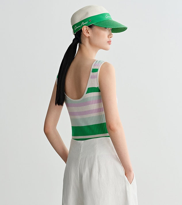 COMME MOI  summer colorful striped skinny wool knit vest top - HAZEL.