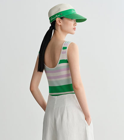 COMME MOI  summer colorful striped skinny wool knit vest top - HAZEL.