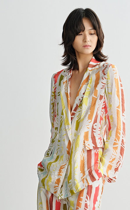 COMME MOI  summer casual color stripe print suit - EVELYN.