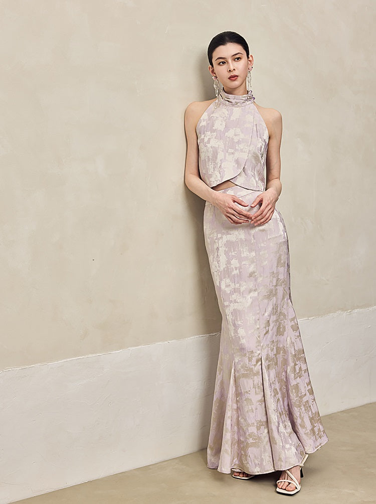 HECO Jacquard Cross Slit Pile Collar Red White Purple Crop Top Women - WORSHIP.