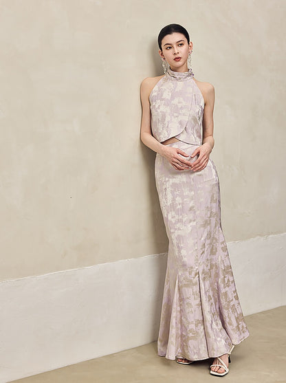 HECO Jacquard Cross Slit Pile Collar Red White Purple Crop Top Women - WORSHIP.