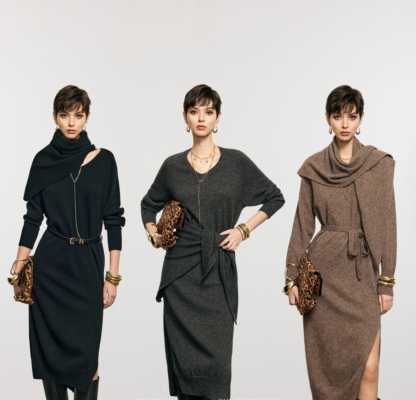 ANNASPEAK  Wool V-Neck Dress Shawl Knit Set Winter-KIKI.