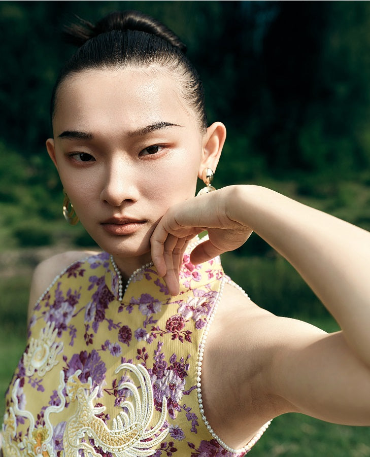 HECO Chinese Retro Style Embroidery Golden Dragon Stand-up Collar Vest Top  - QANT.