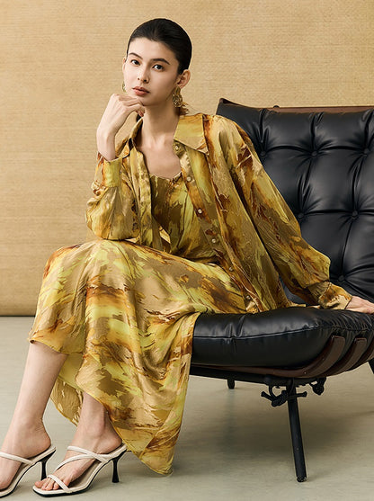 HECO Chinese style devored flower suspender dress - SKY.