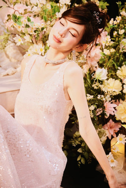 DOLLY Luxury U-Neck Sleeveless Fake Two Piece Midi Swing Dress-KASSIA