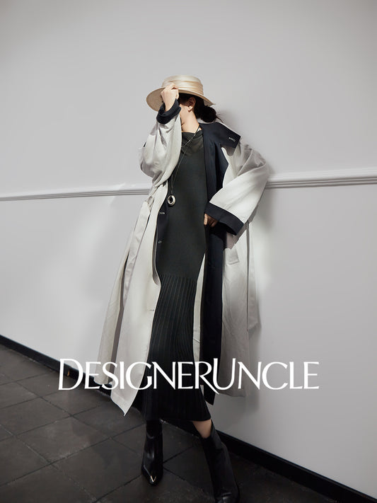 DGU "Ink World" gray long trench coat French loose high-end commuter jacket - Josephina.