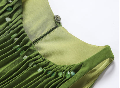 WANGXO | Natural Stone Beaded Halterneck Flowing A-Line Umbrella Skirt -ZENA