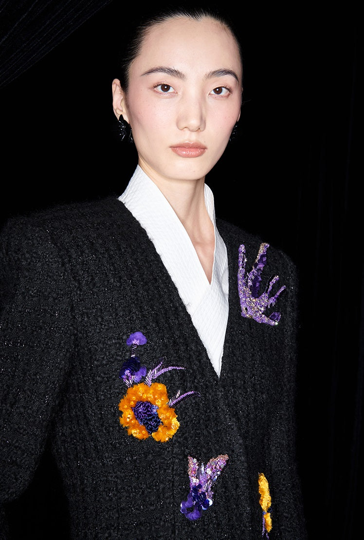 M essential Ma Kai designer Zhu Mo coarse weaving velvet flower nail beads suit - LIND.