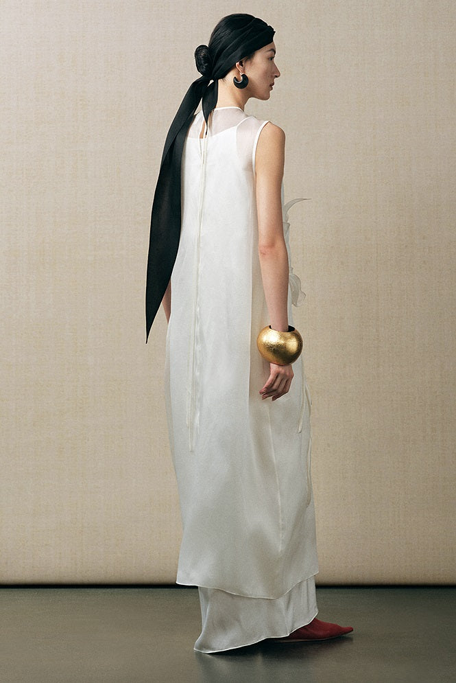 ZHUCHONGYUN white crewneck sleeveless satin dress-AIZEN.