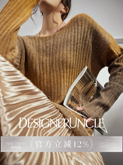 DGU "Tan Oak" khaki wool knitted new versatile slimming high-end design top - Noa.