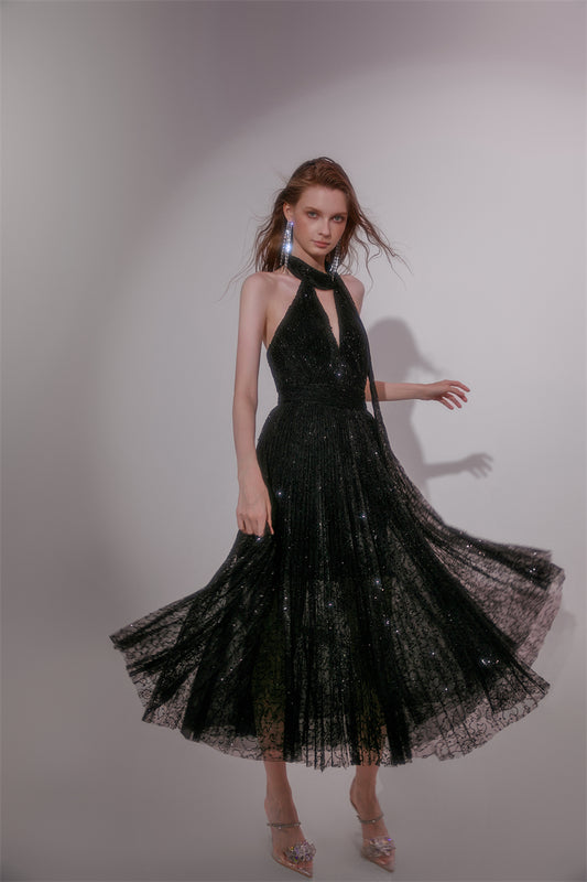 Wardrobes by Chen High End Black Halter Neck Sleeveless lbd Cocktail Dress-Blackie