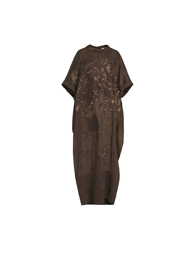 ZHUCHONGYUN summer sheer thin curled cuffs loose short-sleeved dress--SORA.