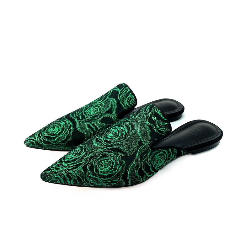B-FEI vintage pointed flat green women's mule -OPILE.