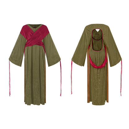 TUYUE Brown-green backless silk streamer dress- ETHAN.