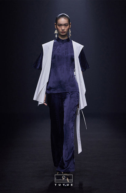 TUYUE Calligraphy Satin Weaving Straight Casual Pants - MINHO.