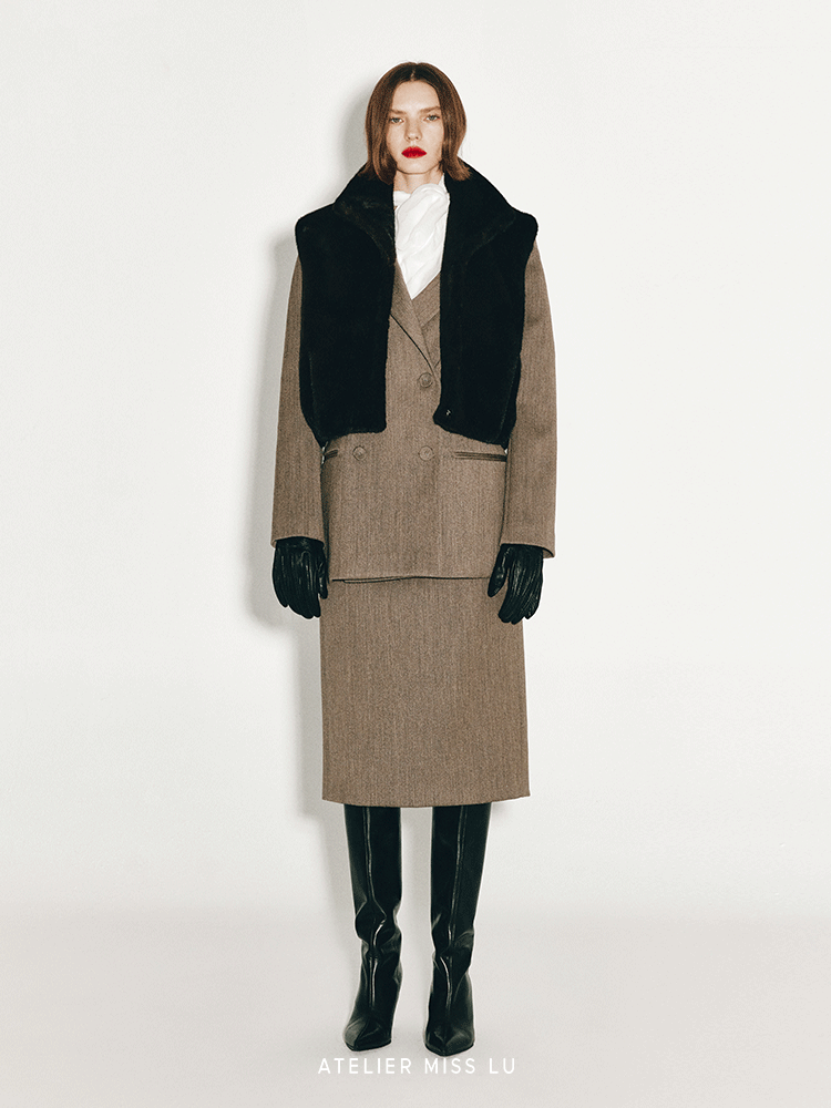 ATELIER MISS LU Retro Versatile Imitation Fur Vest - HONEY.