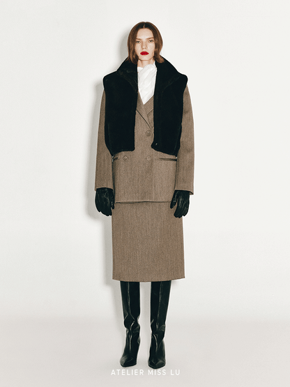 ATELIER MISS LU Retro Versatile Imitation Fur Vest - HONEY.