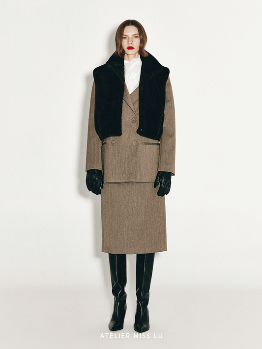 ATELIER MISS LU Retro Versatile Imitation Fur Vest - HONEY.