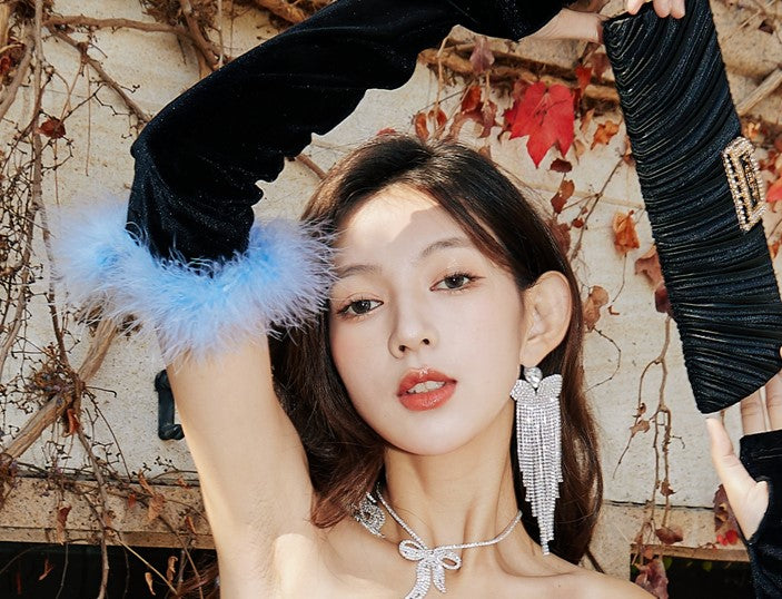 DOLLY Elegant White Diamond Tassel Earring-NONNA