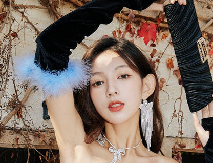 DOLLY Elegant White Diamond Tassel Earring-NONNA