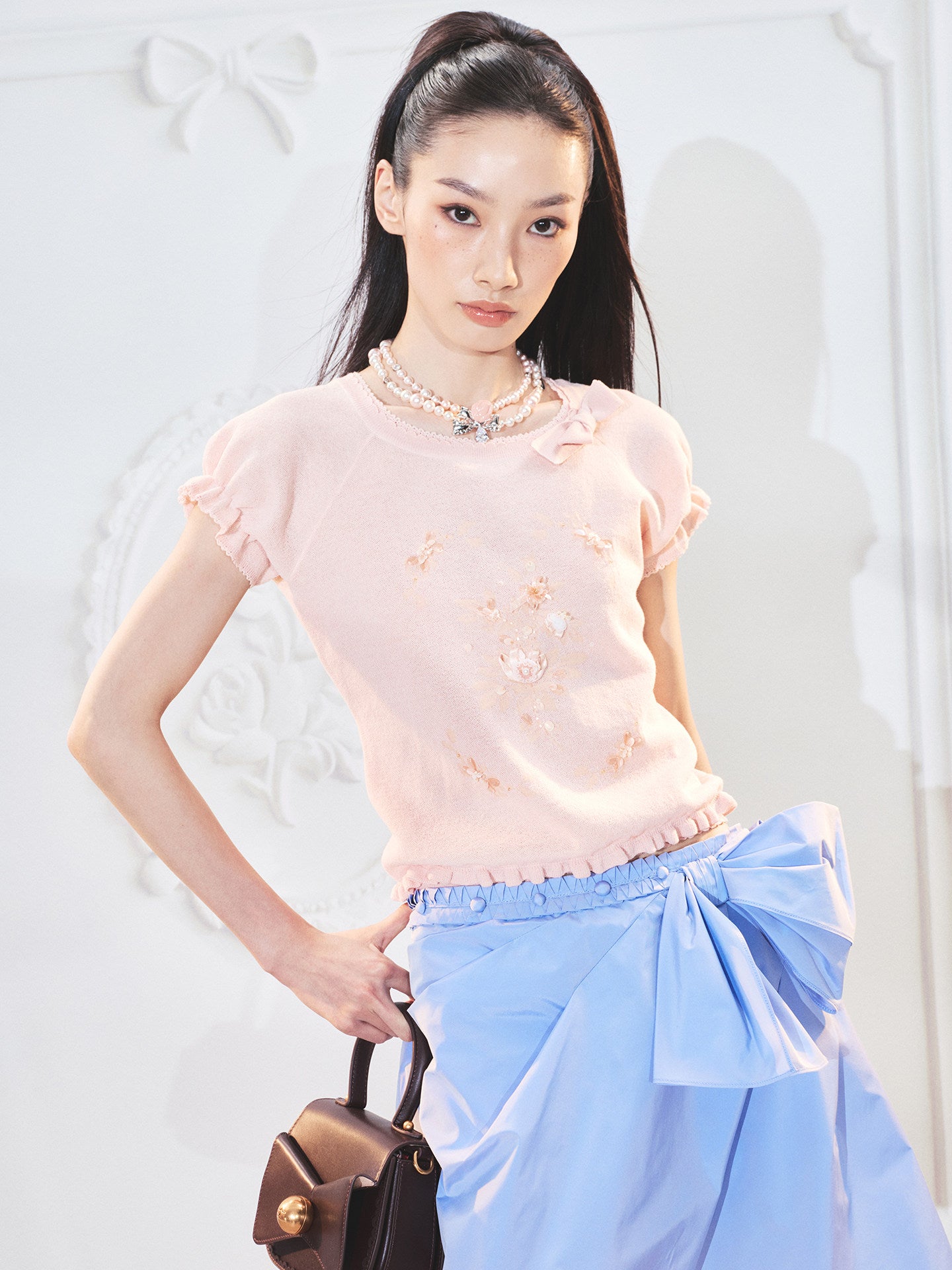 FAME bow beaded knit top - PRIYA