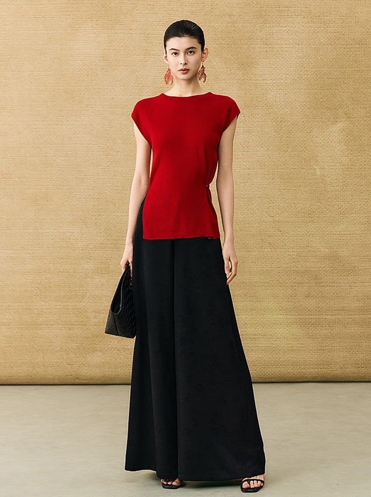 HECO Chinese round neck knit short sleeve feminine temperament slim T-shirt - COLE.