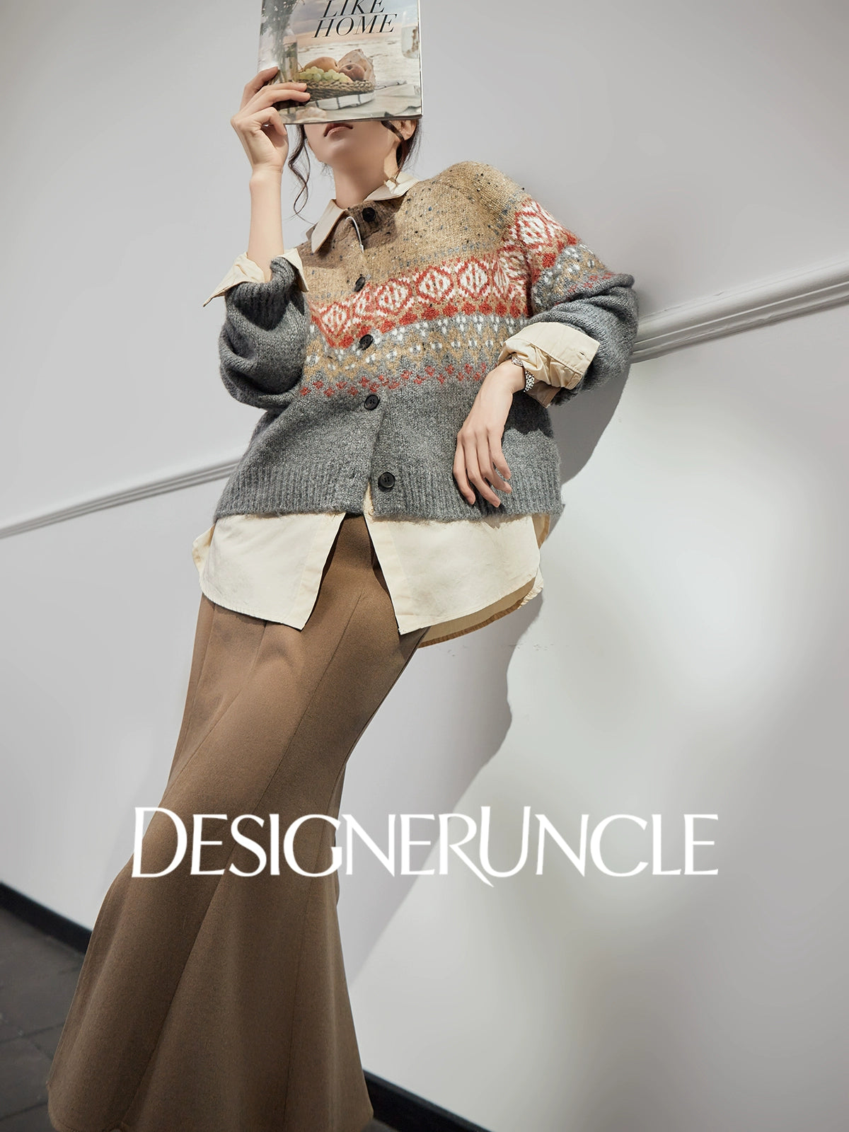 DGU "Twilight" gray sweater women's new loose and lazy style top trendy knitted cardigan- ONE.