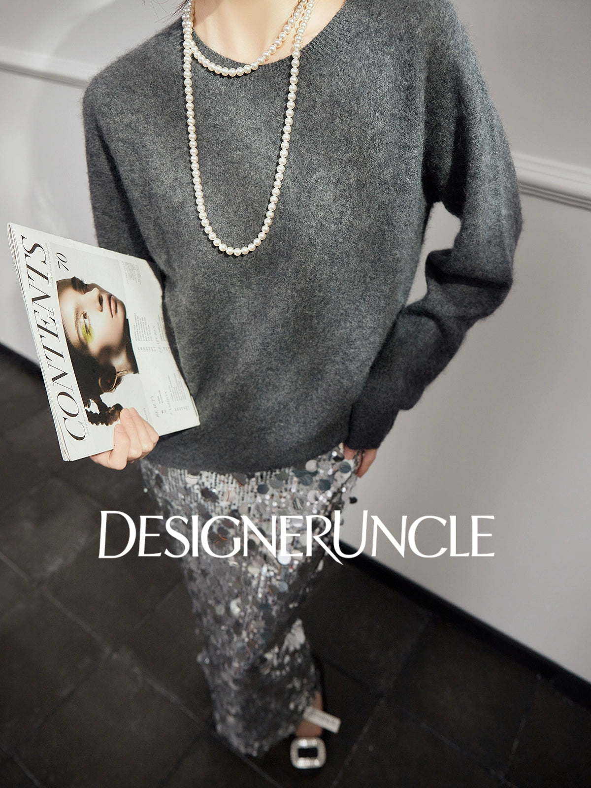 DGU "Goose Return" gray crew neck sweater loose and versatile slimming top - ALVADA.