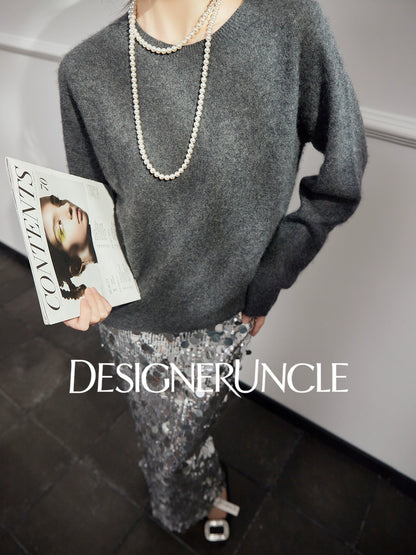 DGU "Goose Return" gray crew neck sweater loose and versatile slimming top - ALVADA.