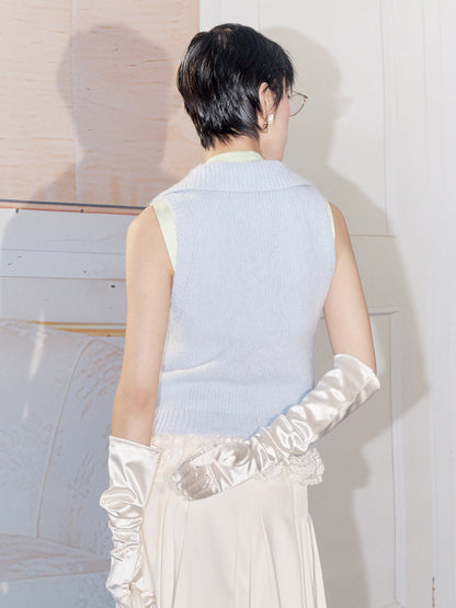 FAME Beaded Plate Floral Knitted Top Lapel Vest - ELOWEN