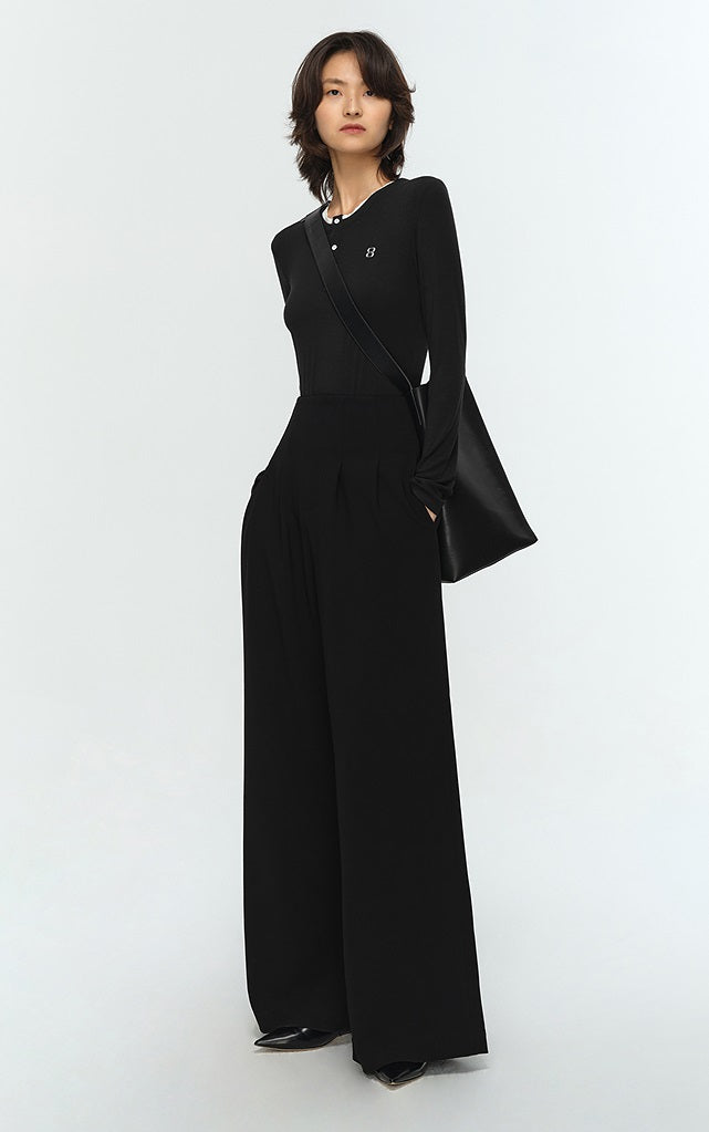 COMME MOI Lu Yan designer new women's clothing Henry collar color-blocked slim T-shirt - ENOUGH.