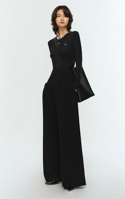 COMME MOI Lu Yan designer new women's clothing Henry collar color-blocked slim T-shirt - ENOUGH.