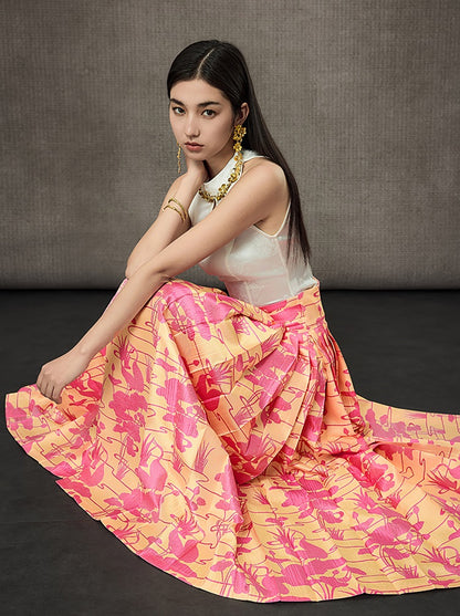HECO Summer Lotus Pond Crane Long Skirt - GRAD.