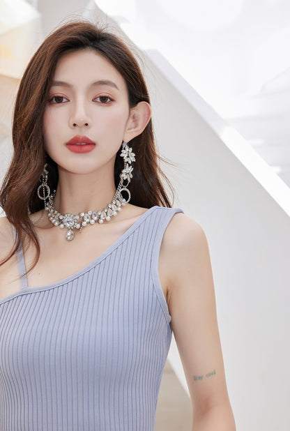 DOLLY Luxury Sleeveless One Shoulder Backless Sexy Knitted Long Dress-ZELDA