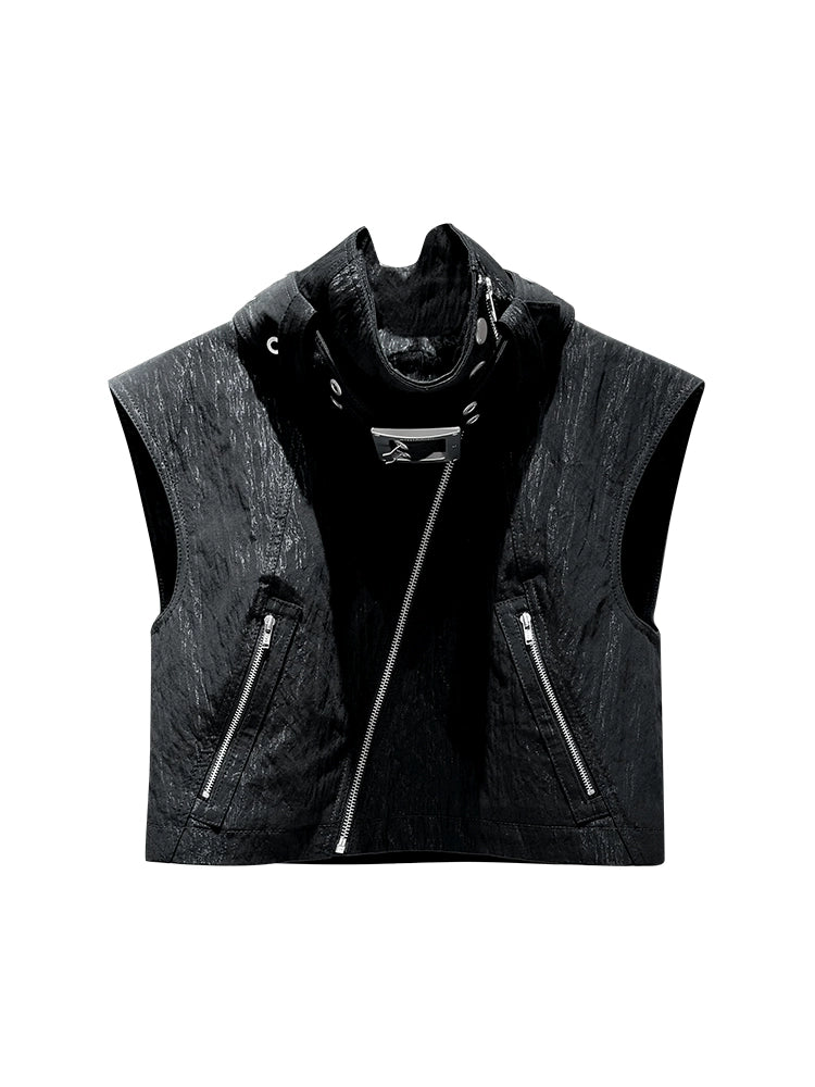 ANNAKIKI model functional stand-up collar buckle vest-KELLY
