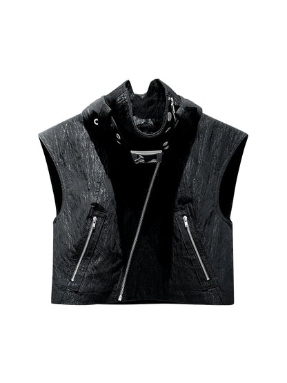 ANNAKIKI model functional stand-up collar buckle vest-KELLY