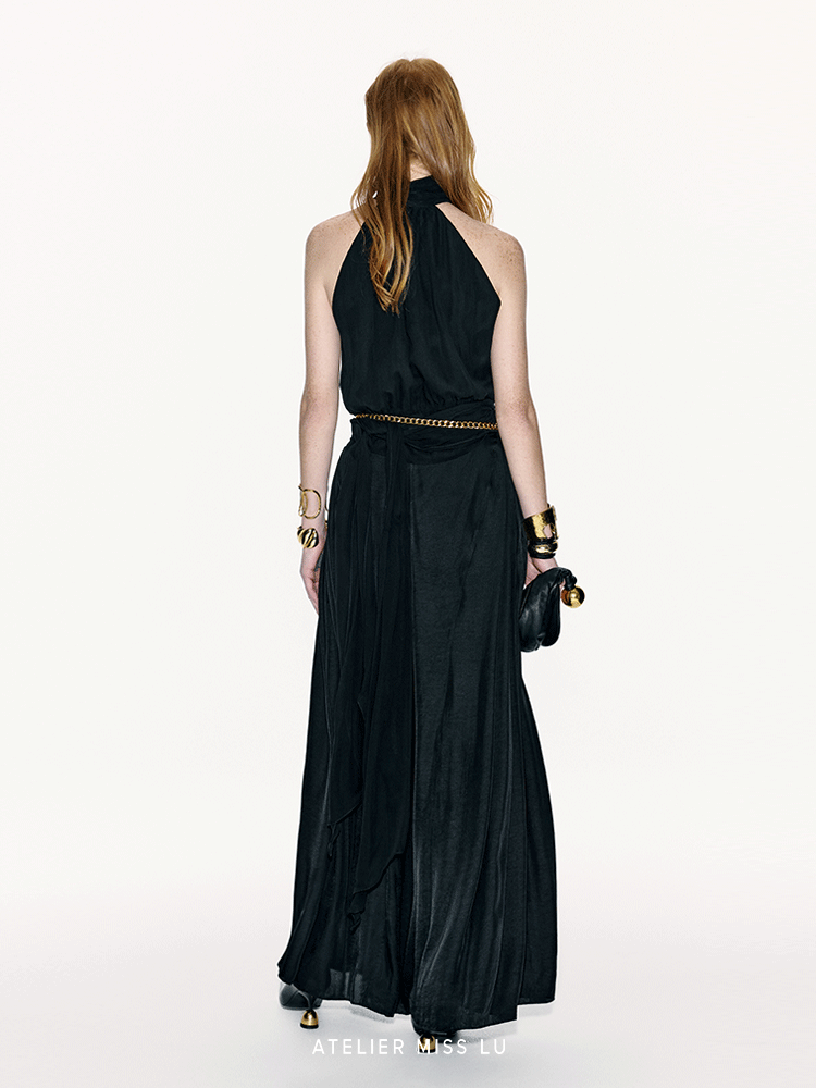 ATELIER MISS LU Long Streamer Design Mulberry Silk Shaved Shoulder Top - MALIKA
