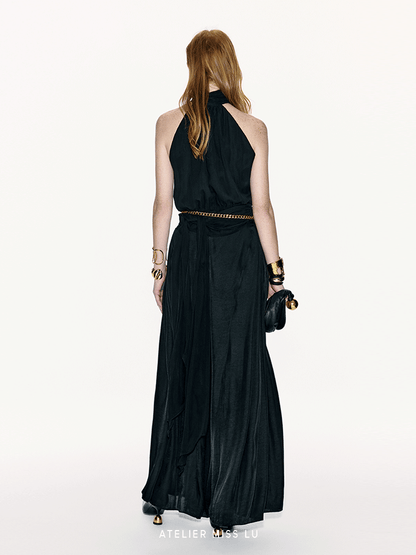 ATELIER MISS LU Long Streamer Design Mulberry Silk Shaved Shoulder Top - MALIKA