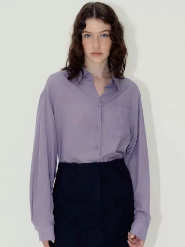 Nothing Written Long Sleeve Slightly Translucent Lavender Purple Shirt-KATE.