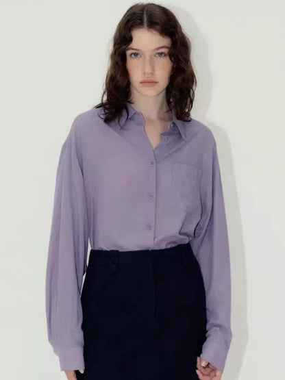 Nothing Written Long Sleeve Slightly Translucent Lavender Purple Shirt-KATE.