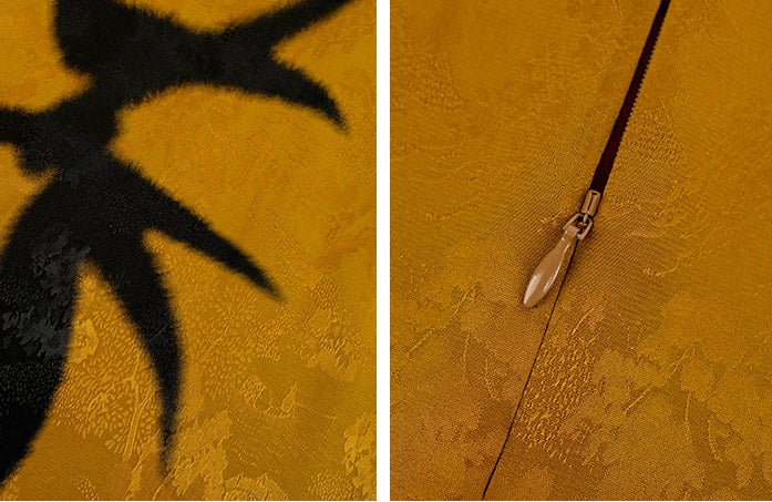 HECO Chinese high-end acetate bamboo feminine temperament printed slit skirt - COLT.