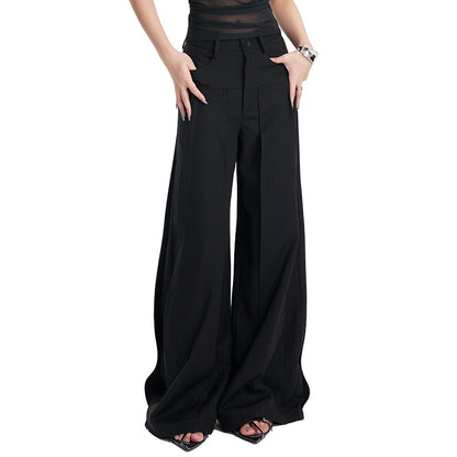 TINYIN heavy work patchwork wide-leg versatile black pants -GASSY