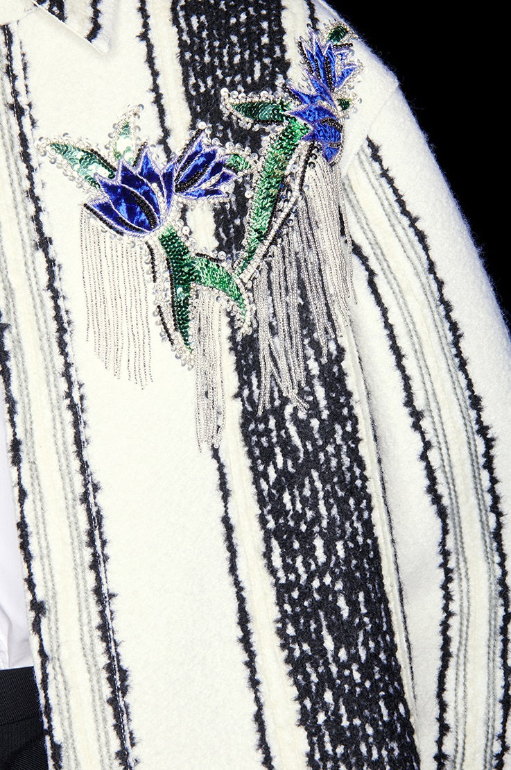 M essential Mackay designer wool stripe workshop embroidered coat - step.