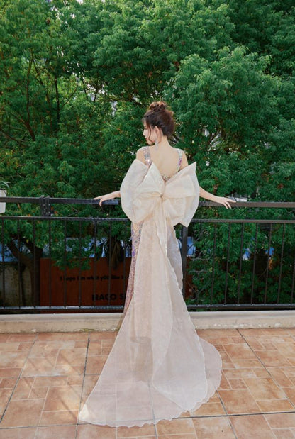 DOLLY Elegant V-Neck Sleeveless High Waist Long Fish Tail Banquet Dress-PHANIE