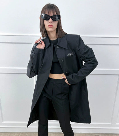 ANNAKIKI black 3D three-dimensional split-sleeve trench coat jacket for women-CONRAD