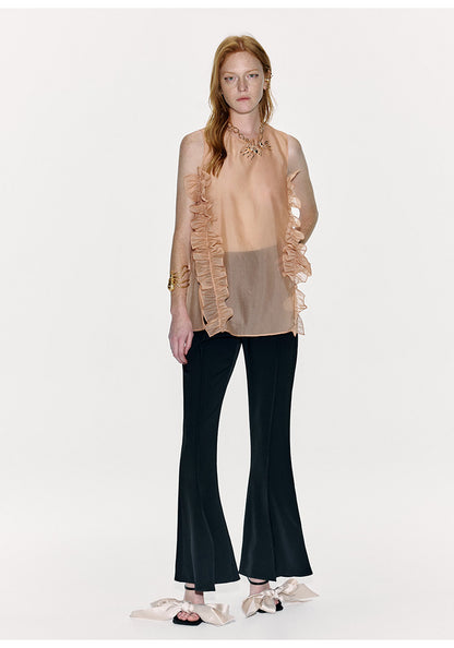 ATELIER MISS LU Three-dimensional Pressed Lace Design Sheer Top - TESSY